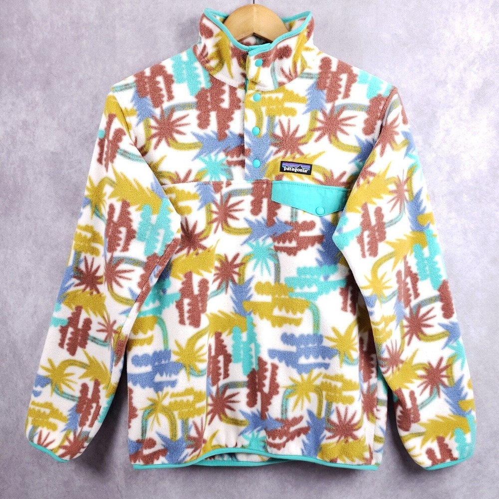 Patagonia Womens Synchilla Printed Fleece Snap T Teal Tree Connection Size Small